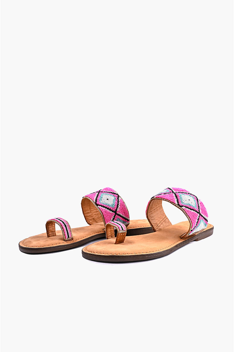 Fuchsia Aztec Beaded Toe Sandals