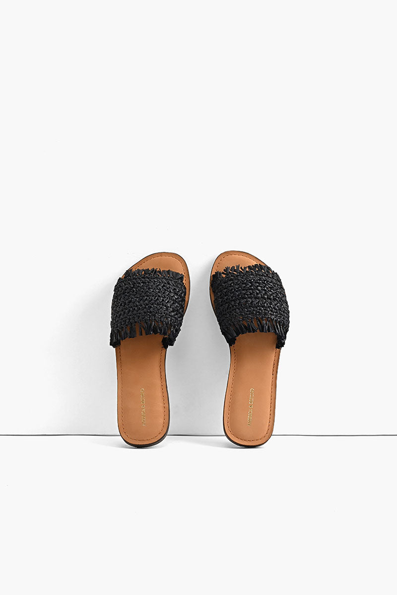 Boho Bliss Black Raffia Slide Sandals