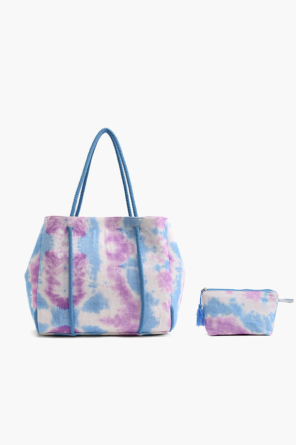 Tie Dye Tote with Pouch Aqua
