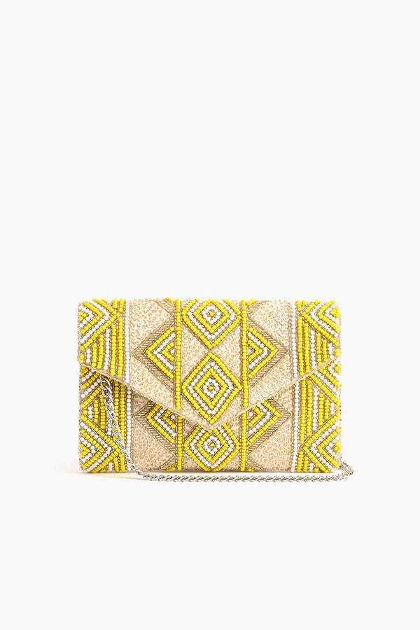 Embellished Envelope Clutch Yellow