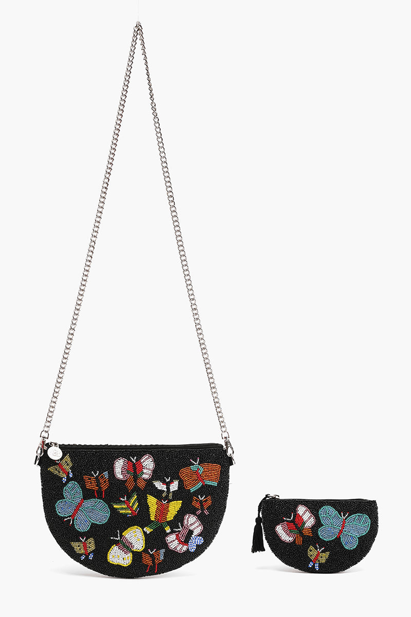 Butterfly Embellished Crossbody Pouch with Coin Pouch