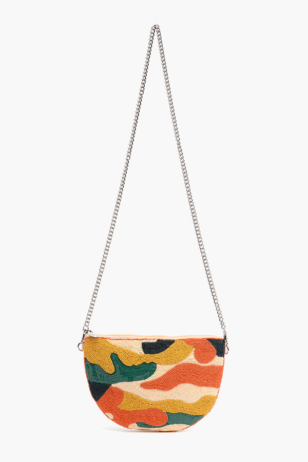 Orange Camo Embellished Crossbody Pouch with Coin Pouch
