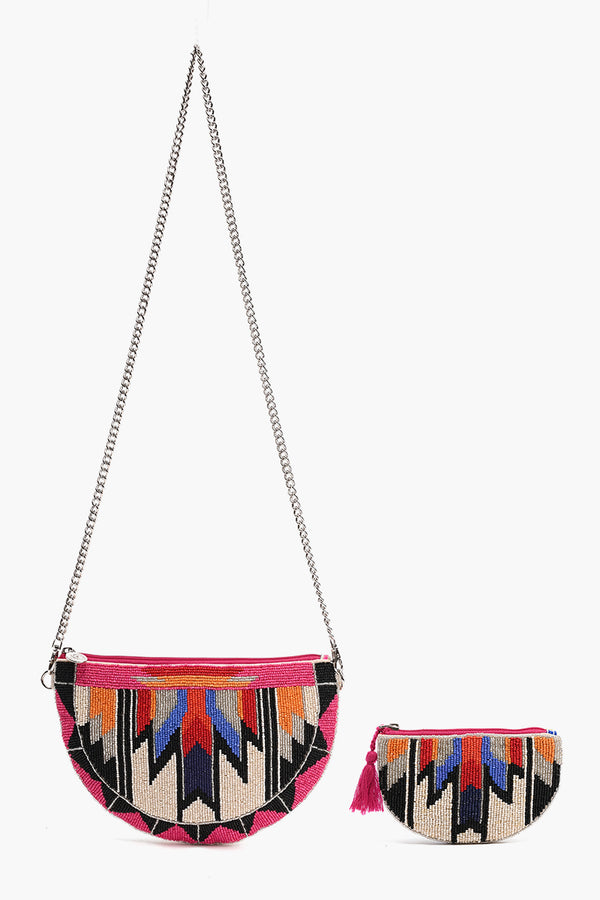 Aztec Embellished Crossbody Pouch with Coin Pouch