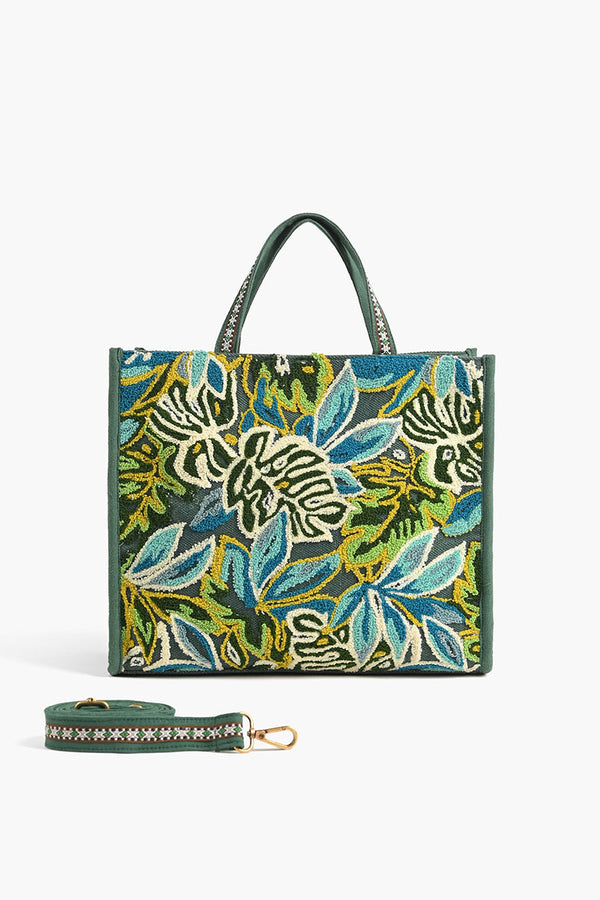 Evergreen Monstera Embellished Bag