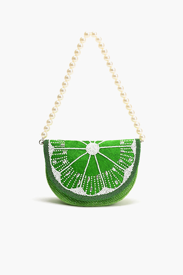 Crescent Pink Lemon Embellished Shoulder Bag