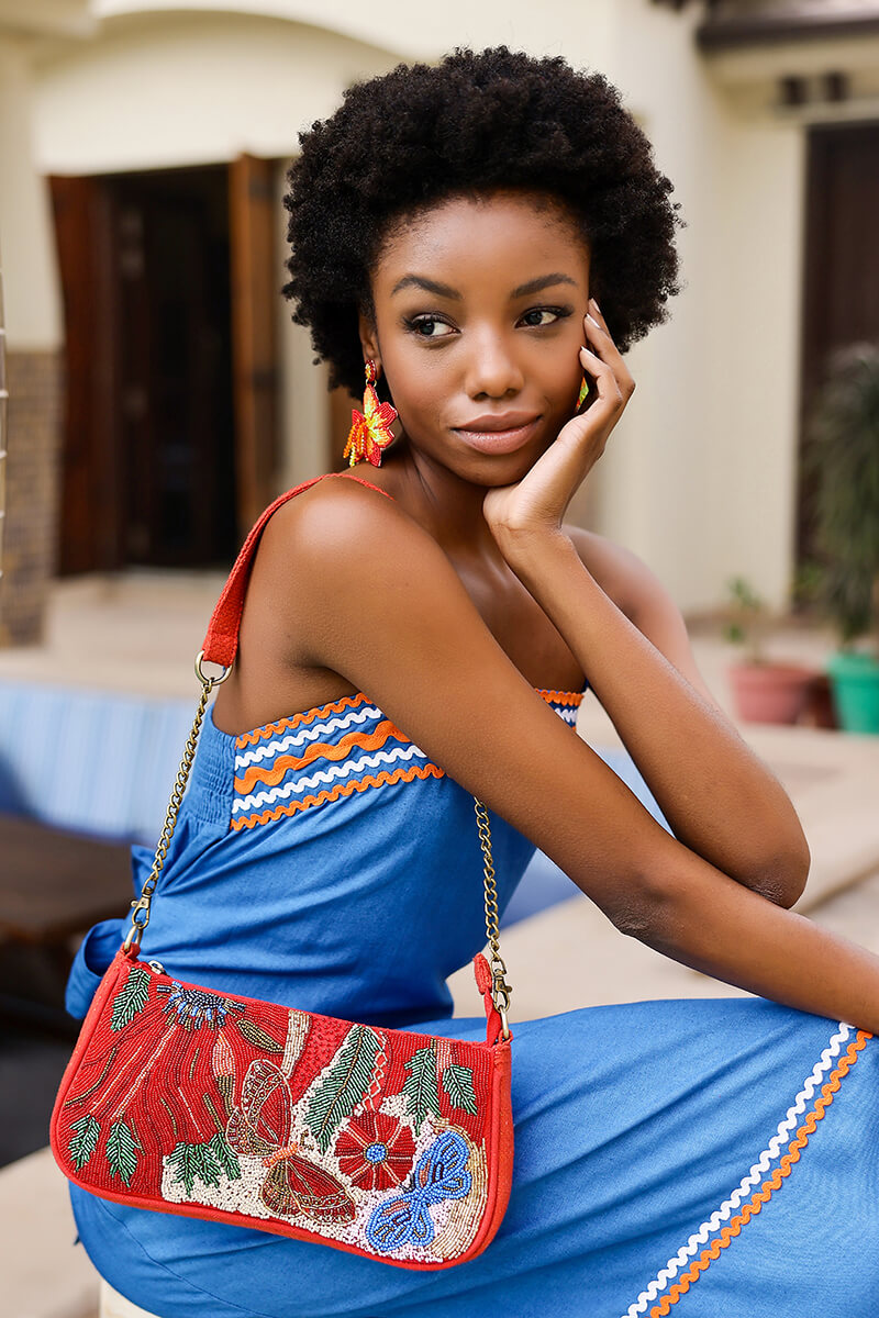 Vermilion Butterfly Bloom Shoulder Bag