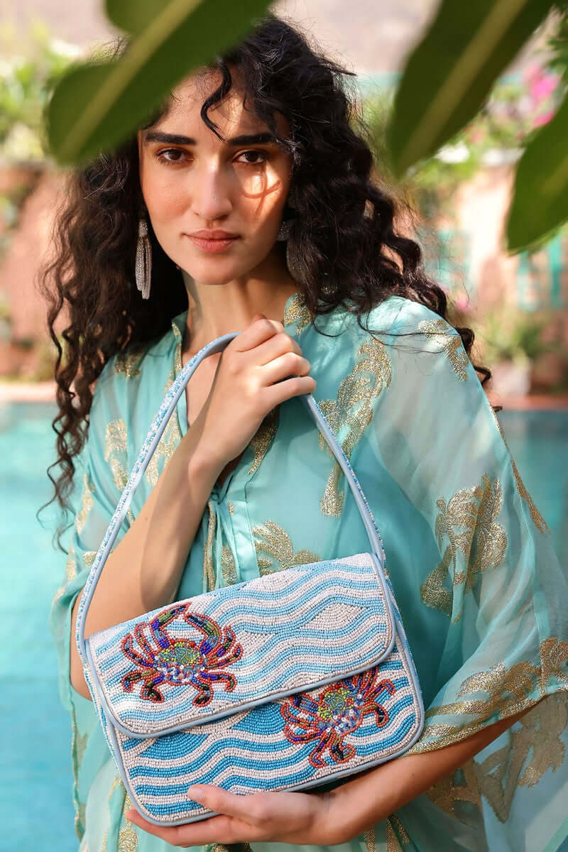 Crabby Waves Beaded Shoulder Bag