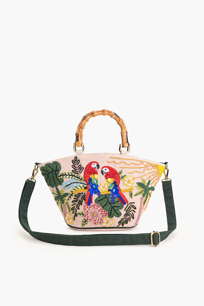 Sunny Parrot Beaded Top Handle Bag