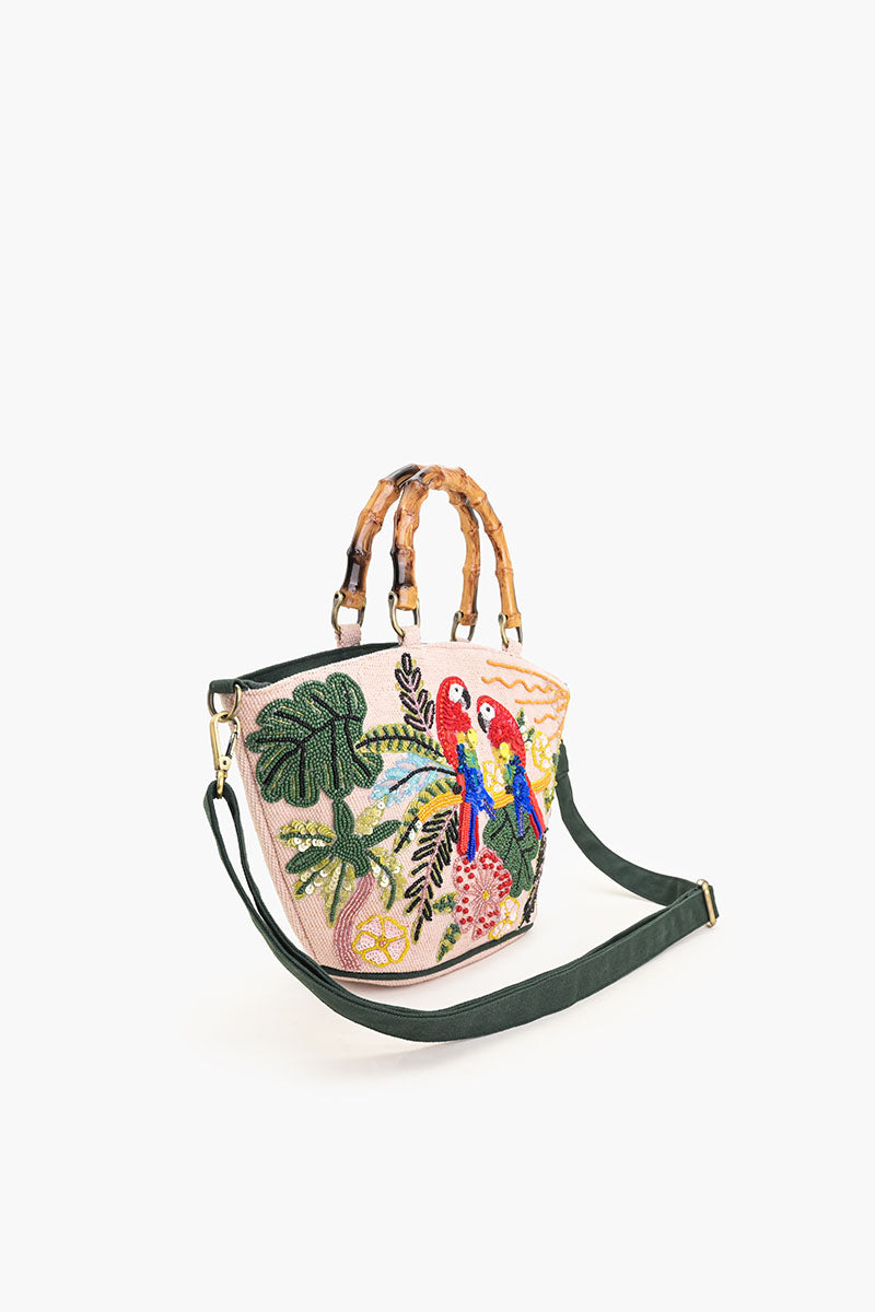 Sunny Parrot Beaded Top Handle Bag