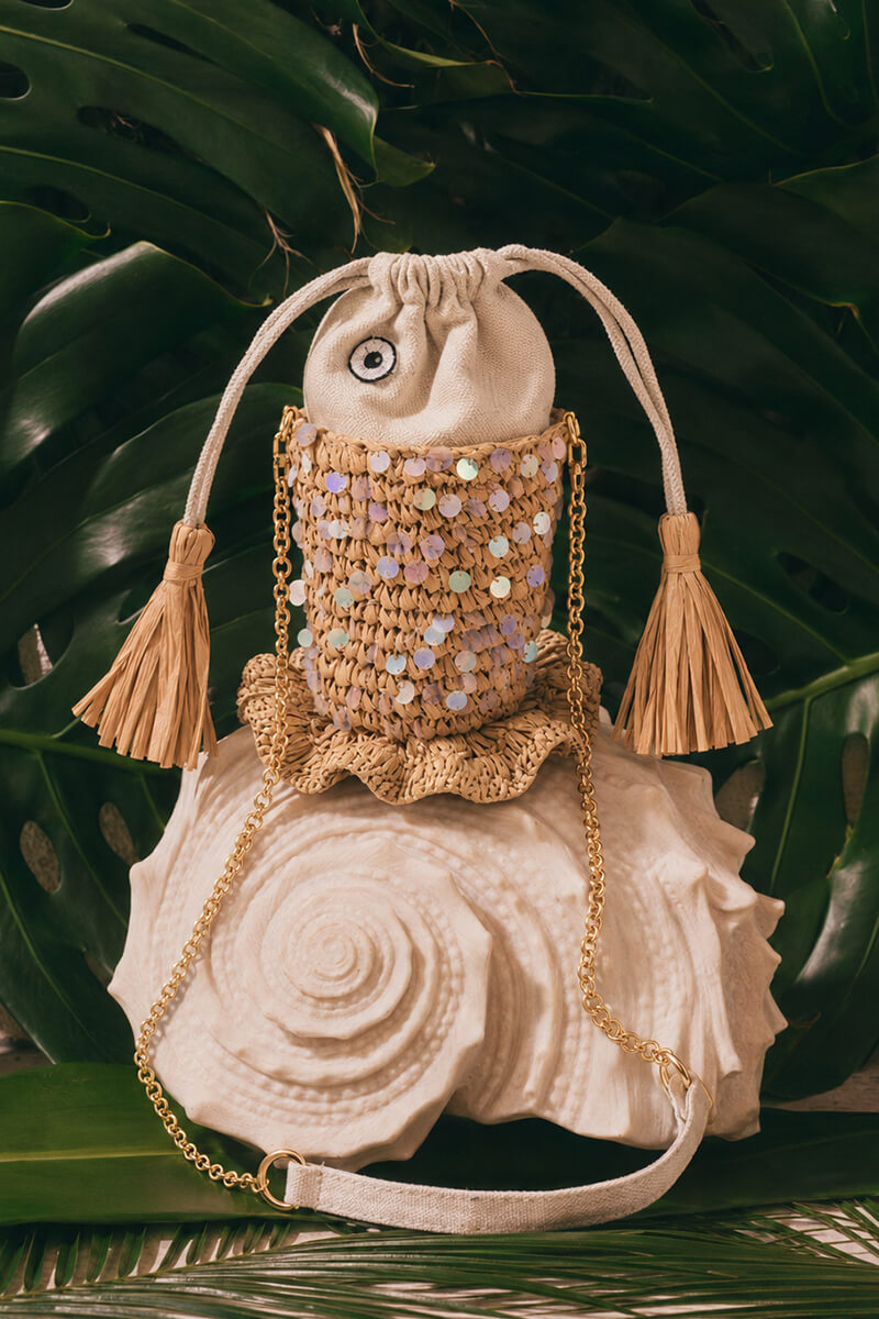 Ocean Whimsy Raffia Fish Bag