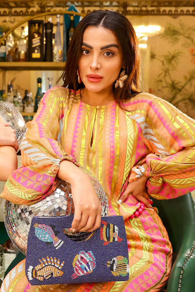 Colorful Fish Beaded Handheld Clutch