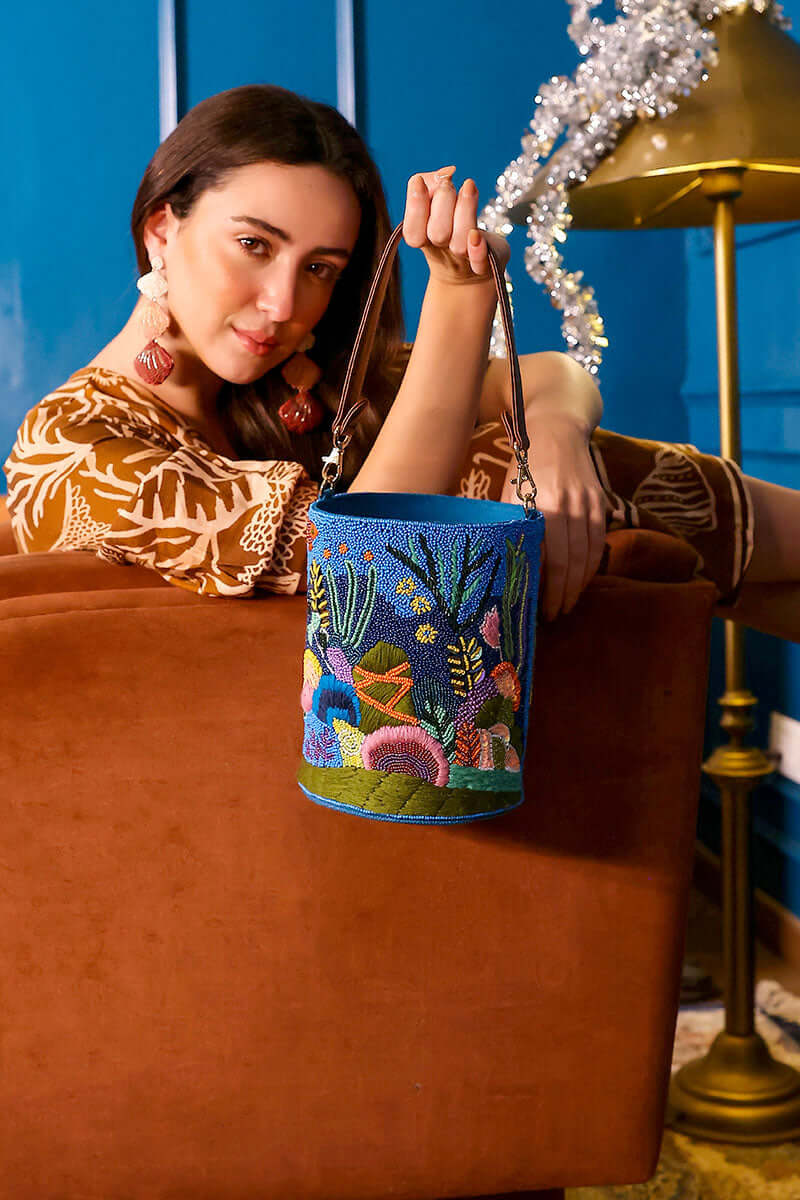 Ocean Inspired Beaded Bucket Bag