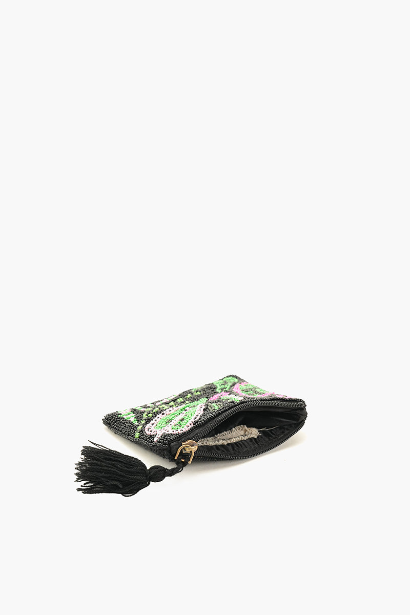 Tropical Leaves Beaded Coin Pouch