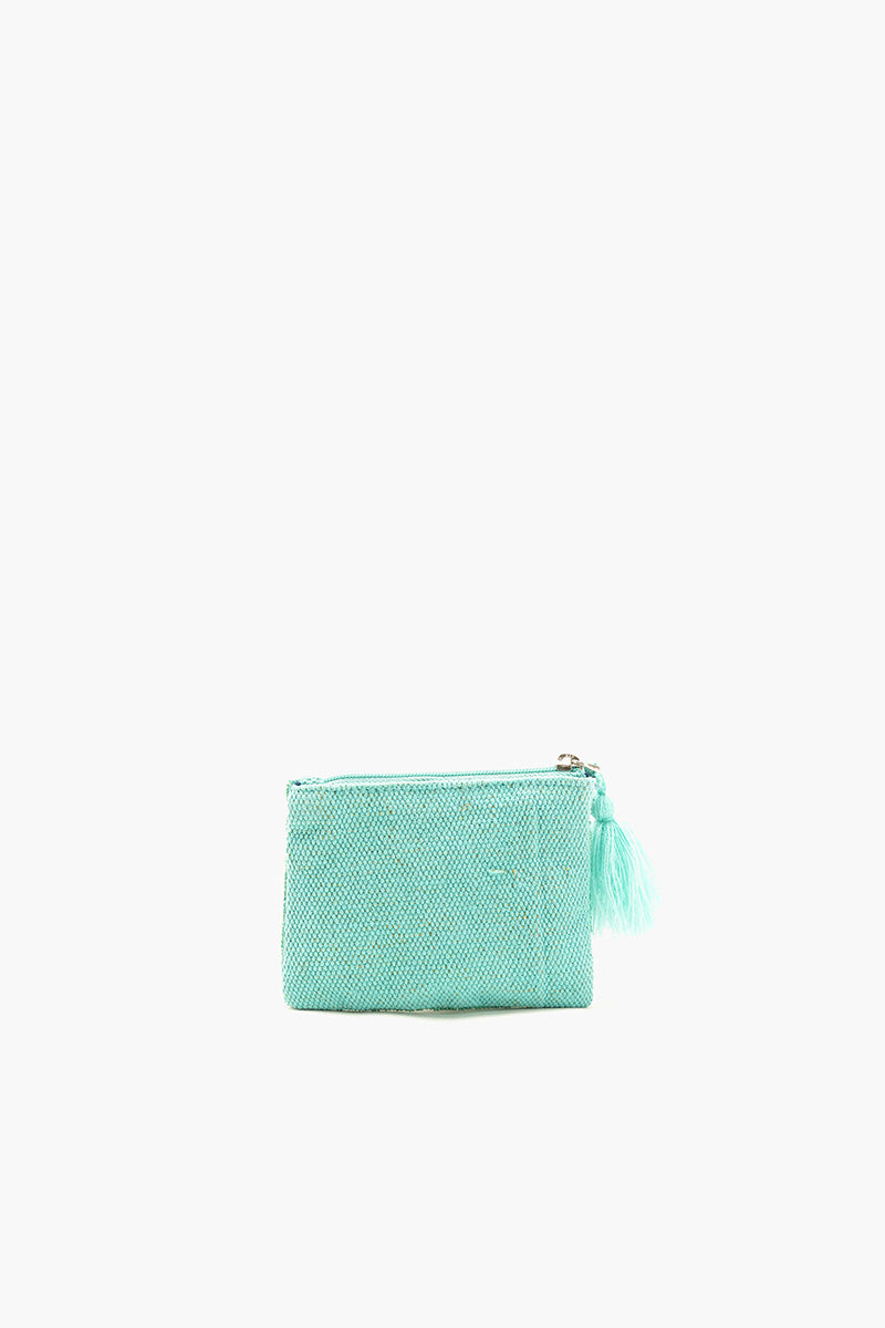 Aqua Bloom Beaded Coin Pouch