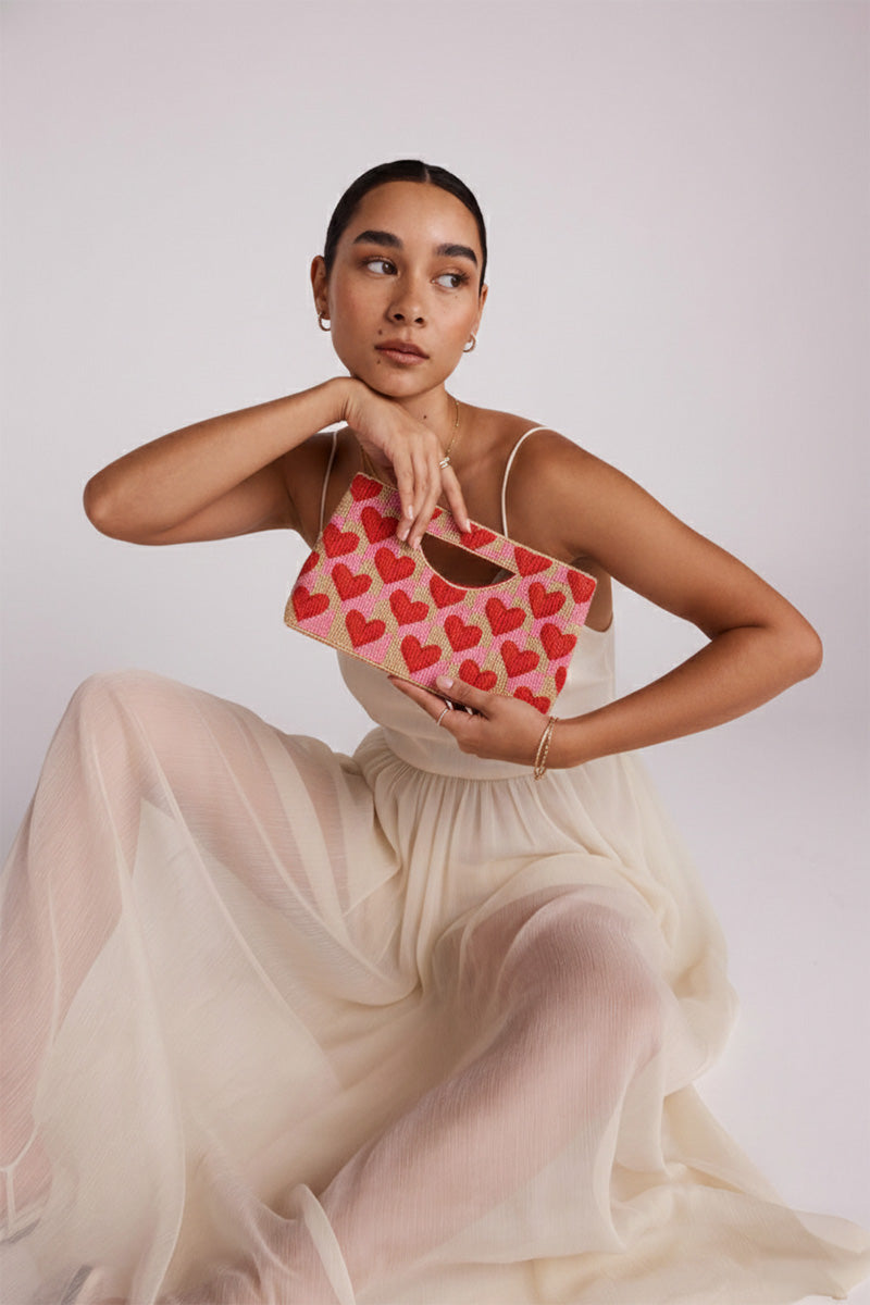 Amour Artisan Heart Beaded Handheld Clutch