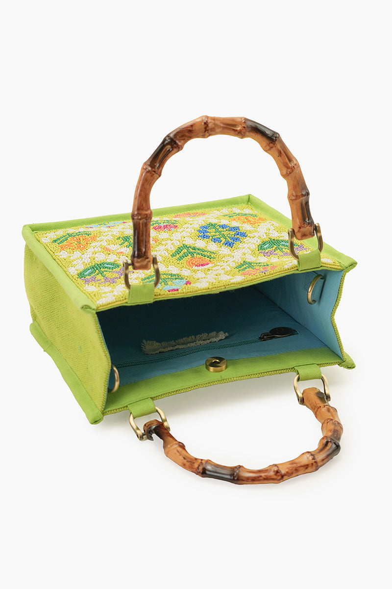 Mod Garden Geo Floral Beaded Mini Tote