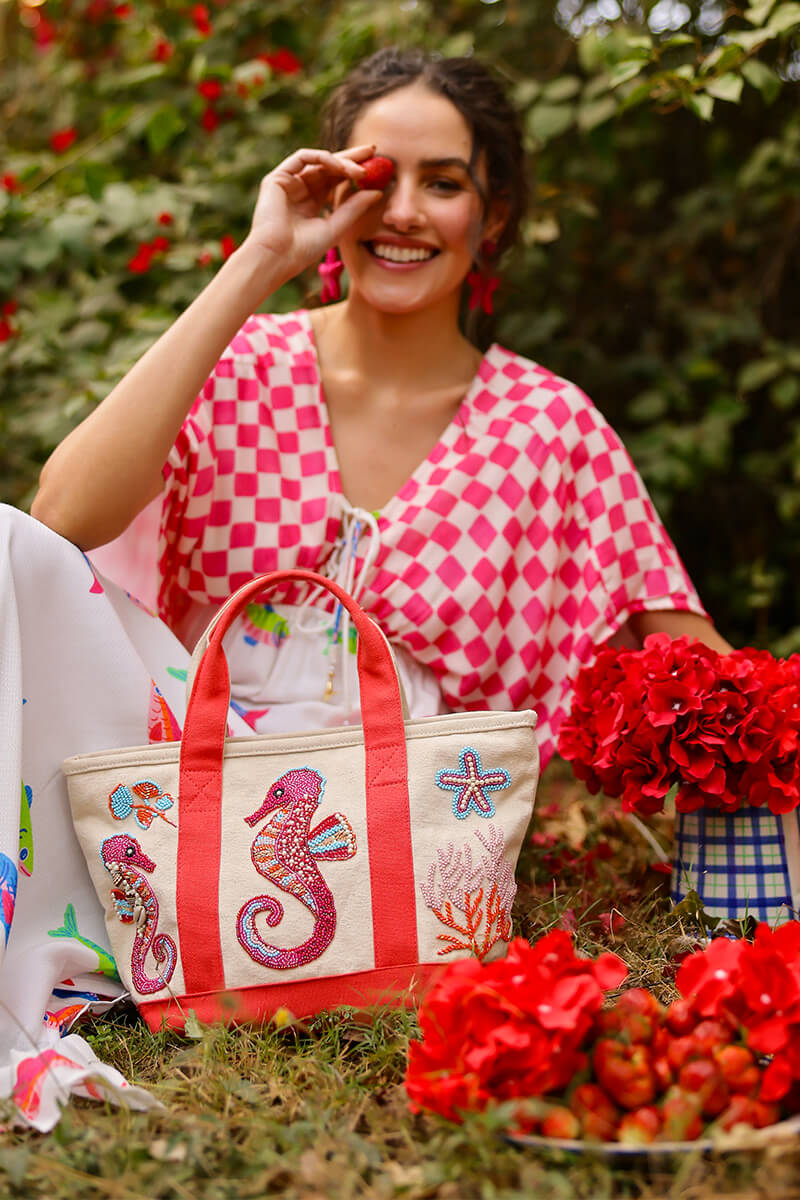 Coral Seahorse Small Tote