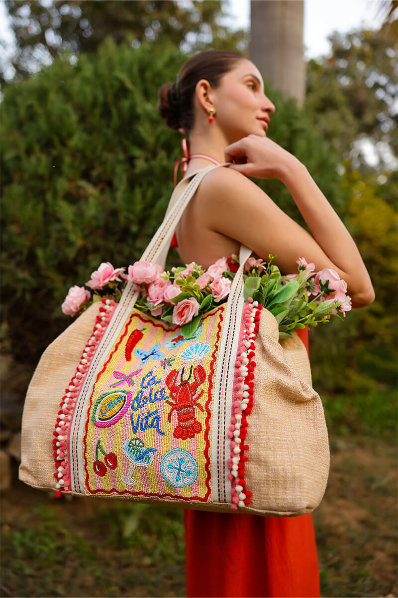 Riviera Chic "La Dolce Vita" Beaded Oversized Tote