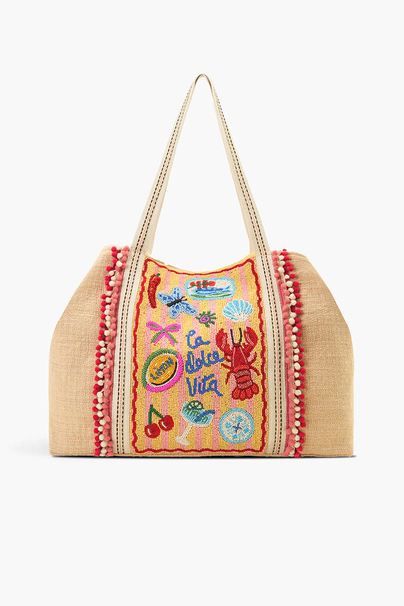 Riviera Chic "La Dolce Vita" Beaded Oversized Tote | view 2