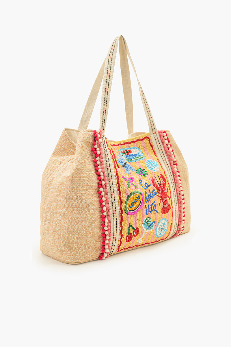 Riviera Chic "La Dolce Vita" Beaded Oversized Tote | View 4