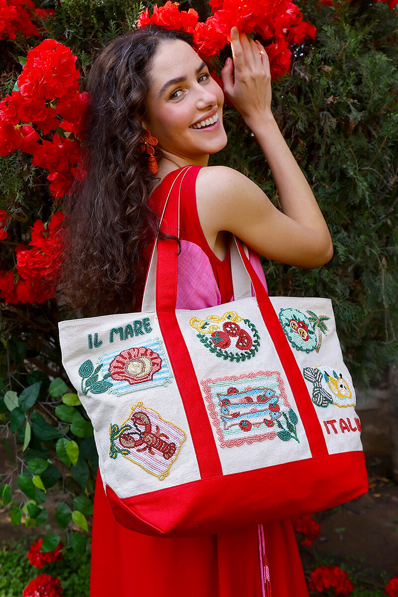 Postcard From Italy Beaded Boat Tote