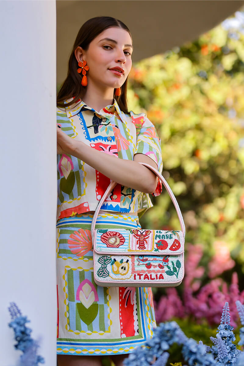 Postcard From Italy Beaded Shoulder Bag