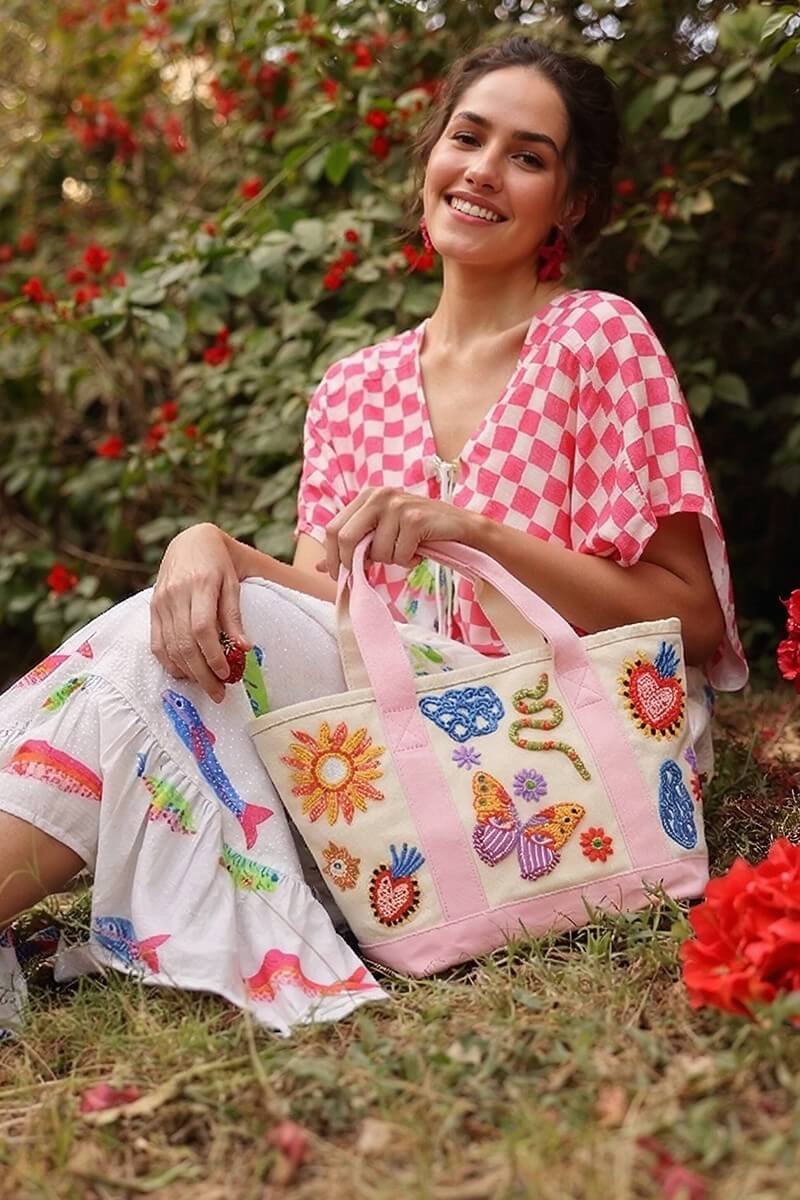 Whimsical Butterfly Beaded Small Boat Tote