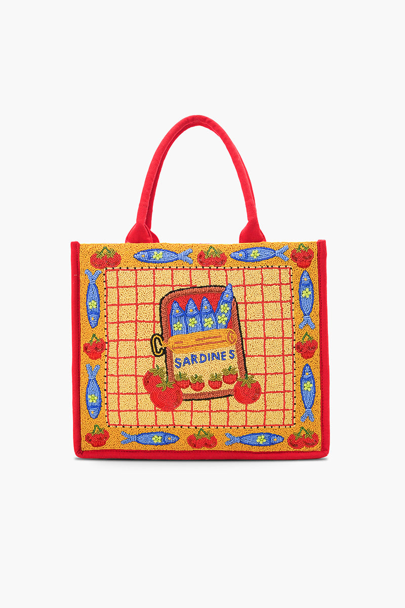 Deep Sea Sardine Beaded Coastal Book Tote