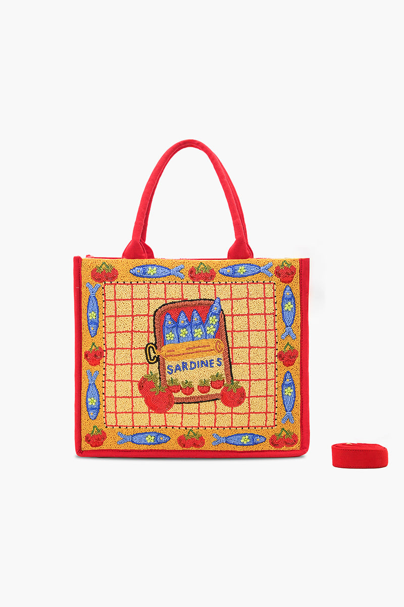 Deep Sea Sardine Beaded Coastal Book Tote | view 2