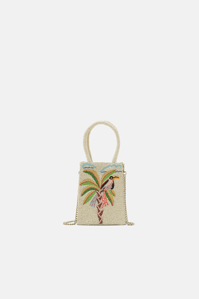 Paradise Palm Bird Handcrafted North South Crossbody Bag