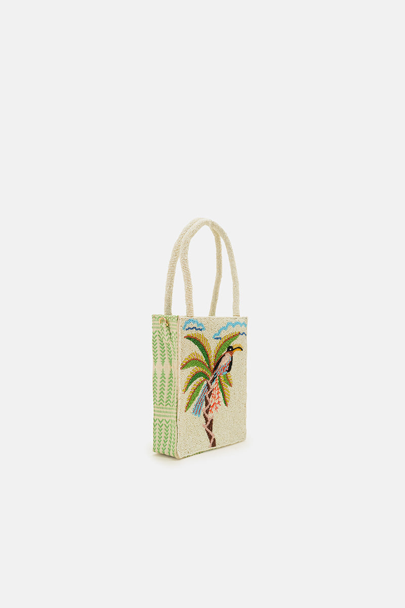 Paradise Palm Bird Handcrafted North South Crossbody Bag