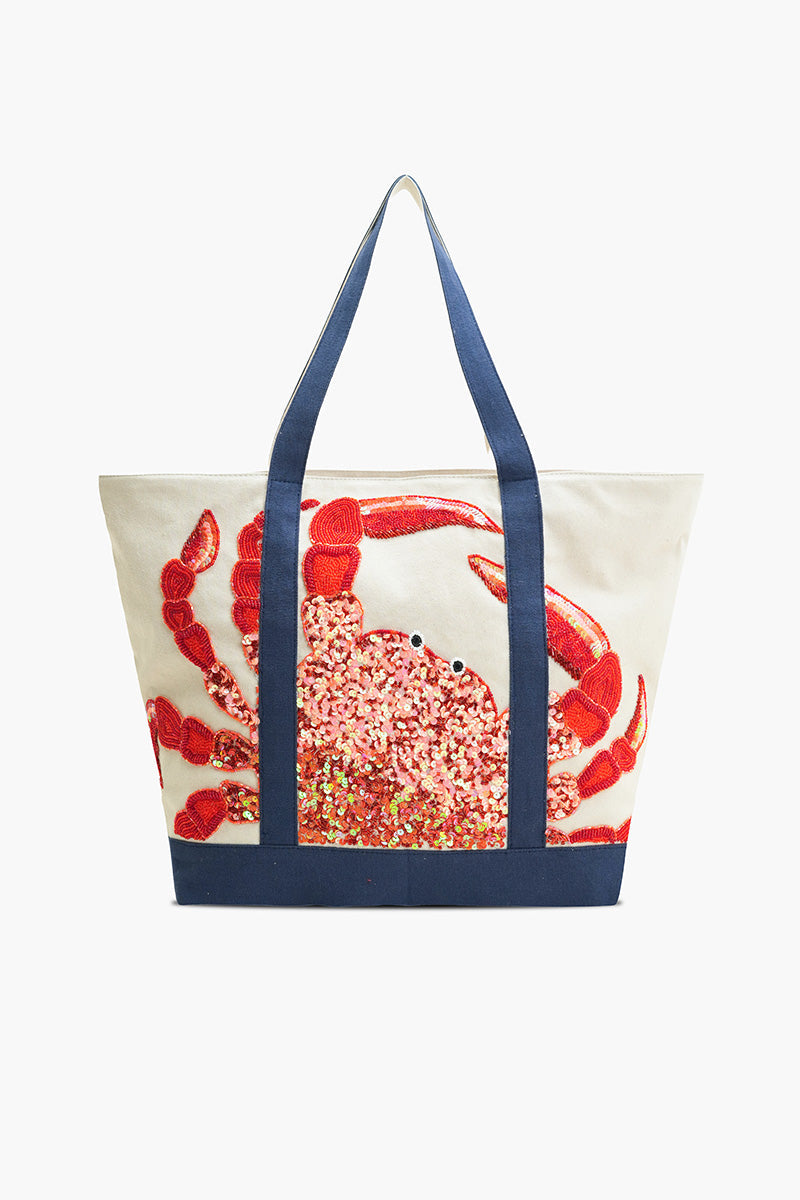 Seaside Crab Hand-Beaded Nautical Boat Tote | view 2