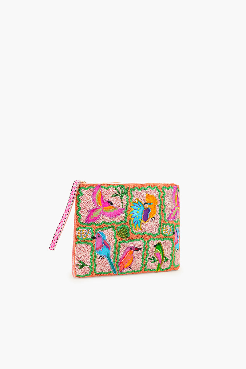 Paradise Found Birds Beaded Wristlet Clutch