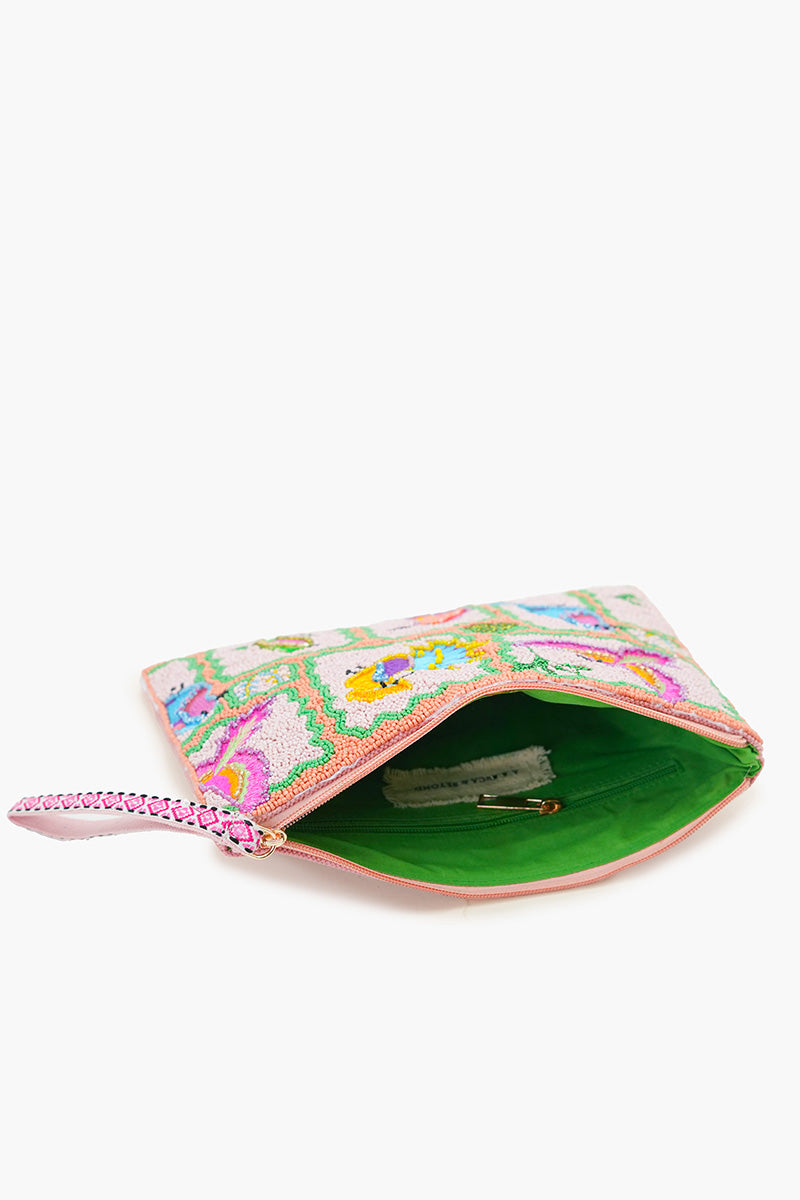 Paradise Found Birds Beaded Wristlet Clutch