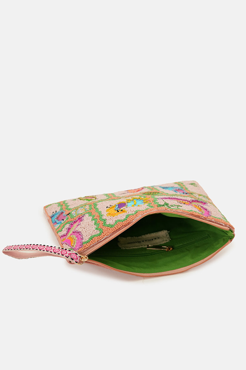 Paradise Found Birds Beaded Wristlet Clutch