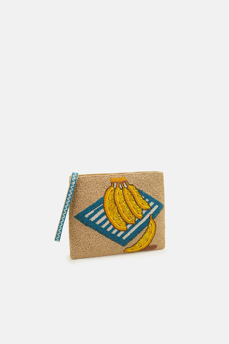 Tropical Harvest Banana Beaded Wristlet Clutch