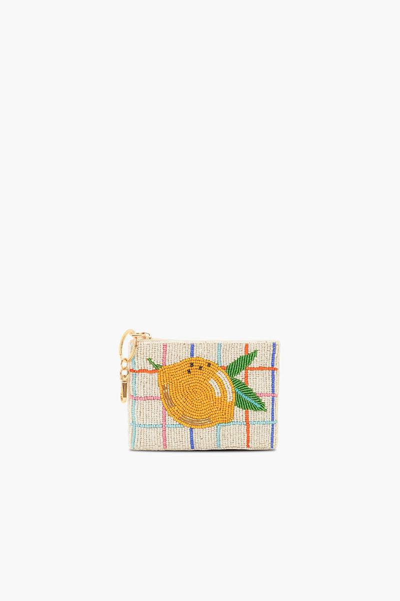 Citrus Lemon Grid  Beaded Coin Pouch