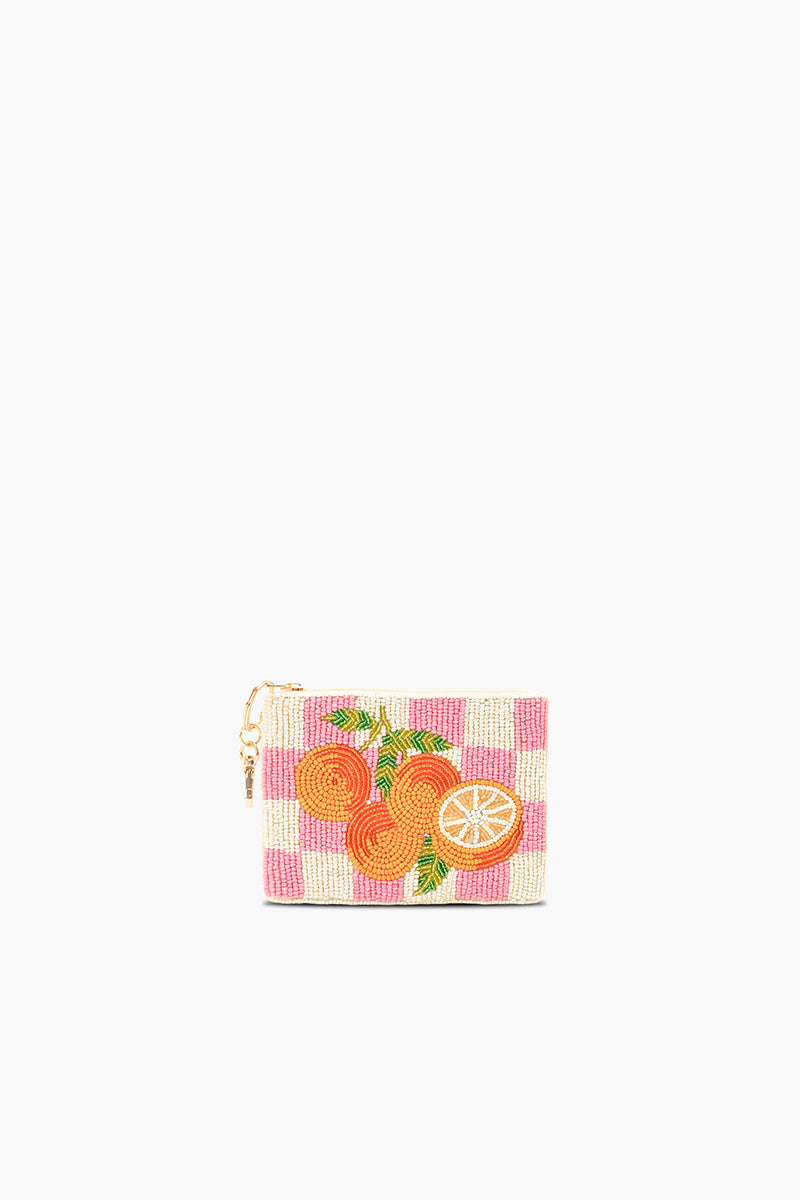 Zesty Orchard Orange Beaded Coin Pouch