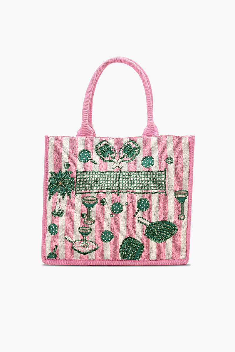 Pickleball Play Hand-Beaded Large Book Tote