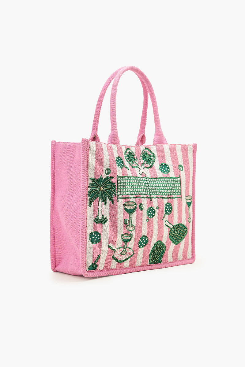 Pickleball Play Hand-Beaded Large Book Tote