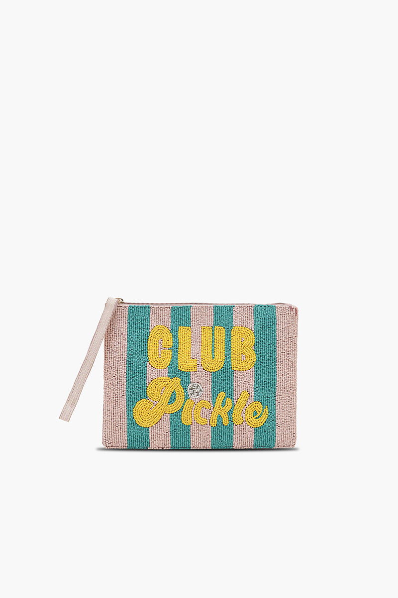 Pickleball Chic Fully Hand-Beaded Top Zip Clutch | View 1