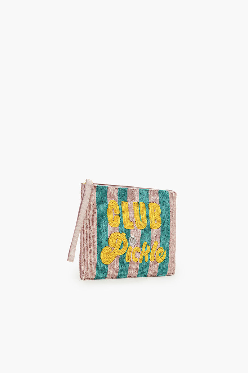 Pickleball Chic Fully Hand-Beaded Top Zip Clutch