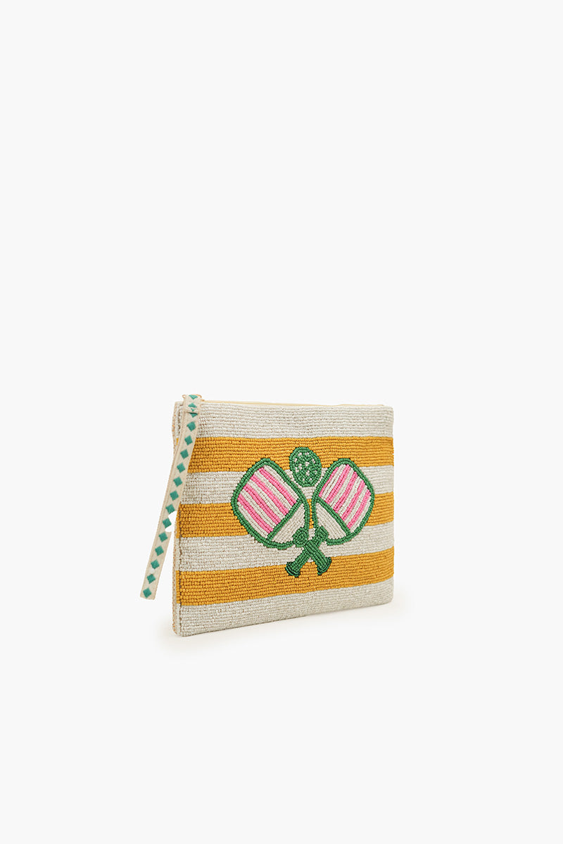 Pickleball Pop Fully Hand-Beaded Top Zip Clutch