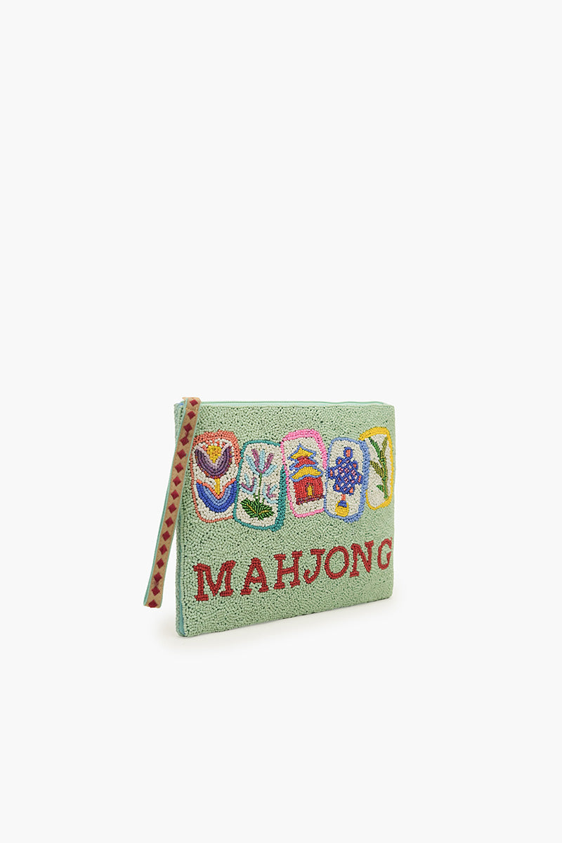Mahjong Luxe Fully Hand-Beaded Top Zip Clutch | View 3