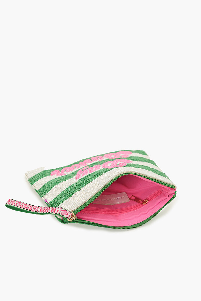 Pickleball Party Fully Hand-Beaded Top Zip Clutch | View 5