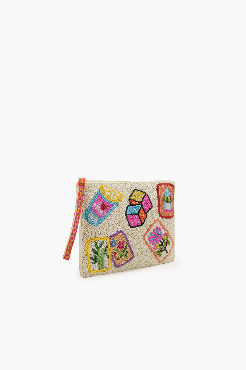 Mahjong Glam Fully Hand-Beaded Top Zip Clutch | View 3