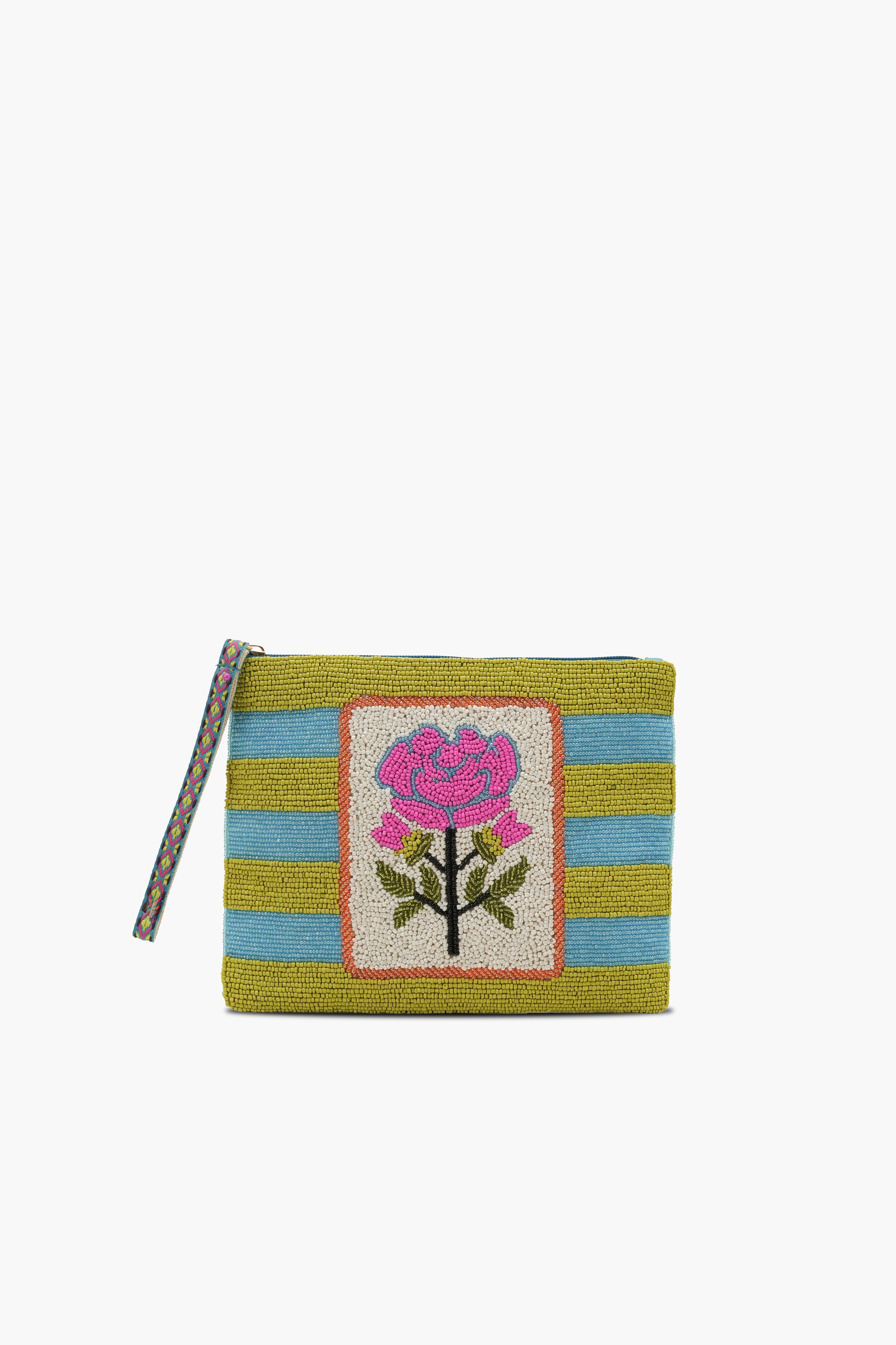 Mahjong Nights Fully Hand-Beaded Top Zip Clutch | View 1