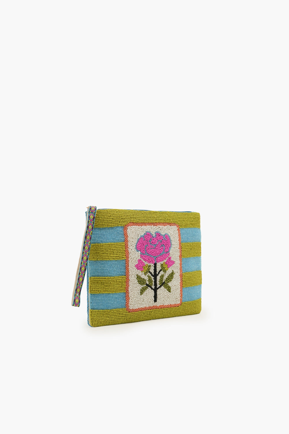 Mahjong Nights Fully Hand-Beaded Top Zip Clutch