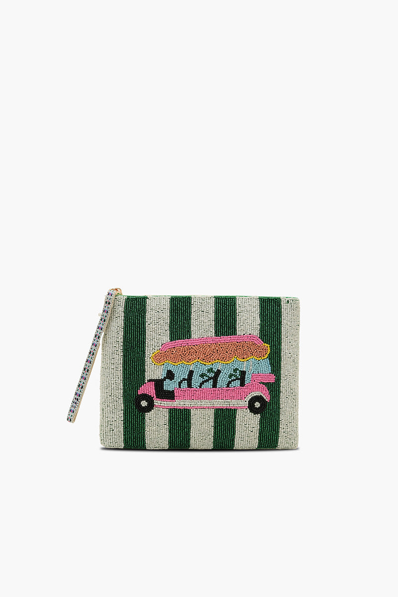 Golf Cart Getaway Fully Hand-Beaded Top Zip Clutch | View 1