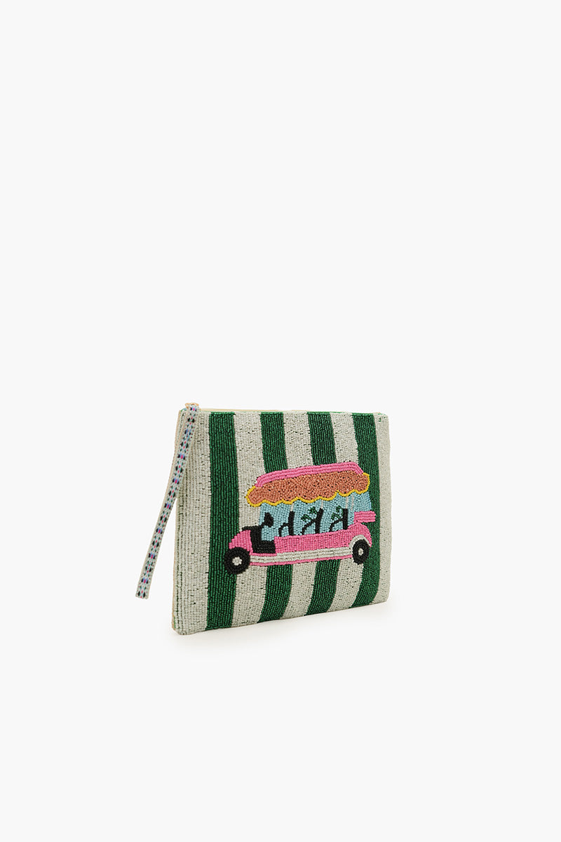 Golf Cart Getaway Fully Hand-Beaded Top Zip Clutch | View 3